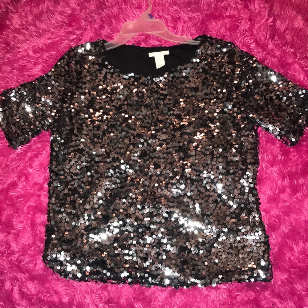 H&M Sequined Silver & Black Top